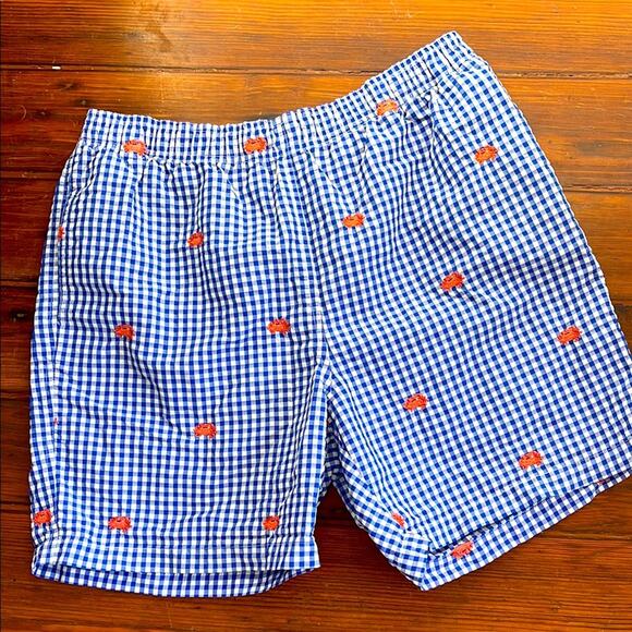 J. McLaughlin picnic plaid crab embroidered nautical pull on lined swim trunks M - Picture 1 of 7